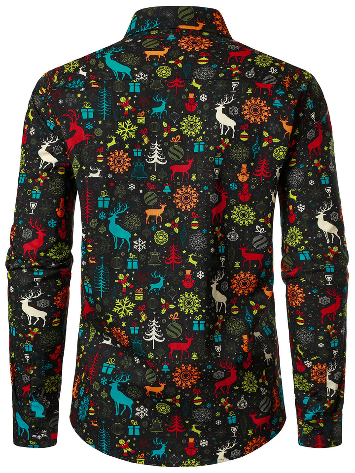 Men's Funny Christmas Reindeer Snowflake Long Sleeve Shirt