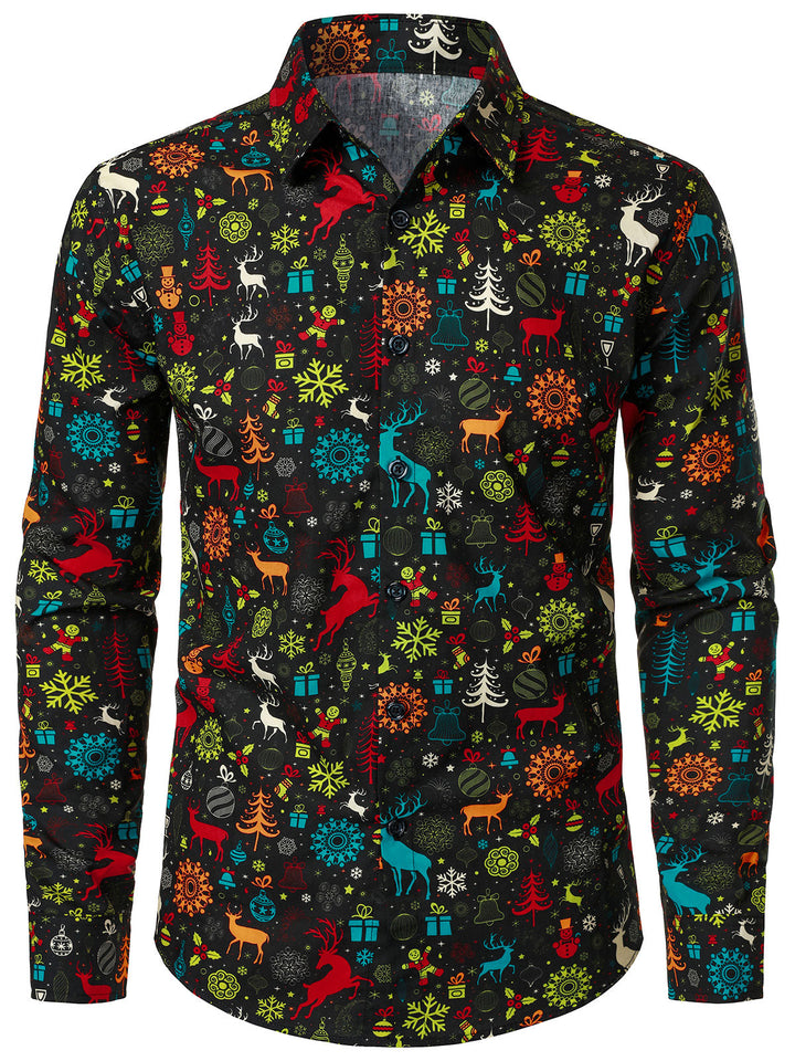 Men's Funny Christmas Reindeer Snowflake Long Sleeve Shirt