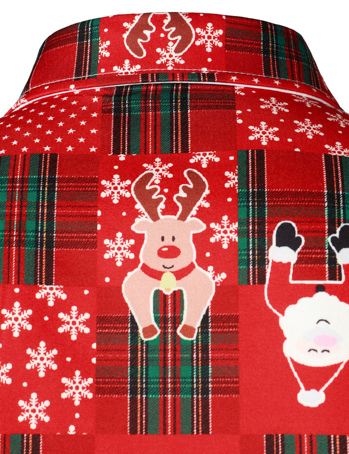 Men's Vintage Red Tartan Fun Holiday Grim Christmas Long Sleeve Shirt