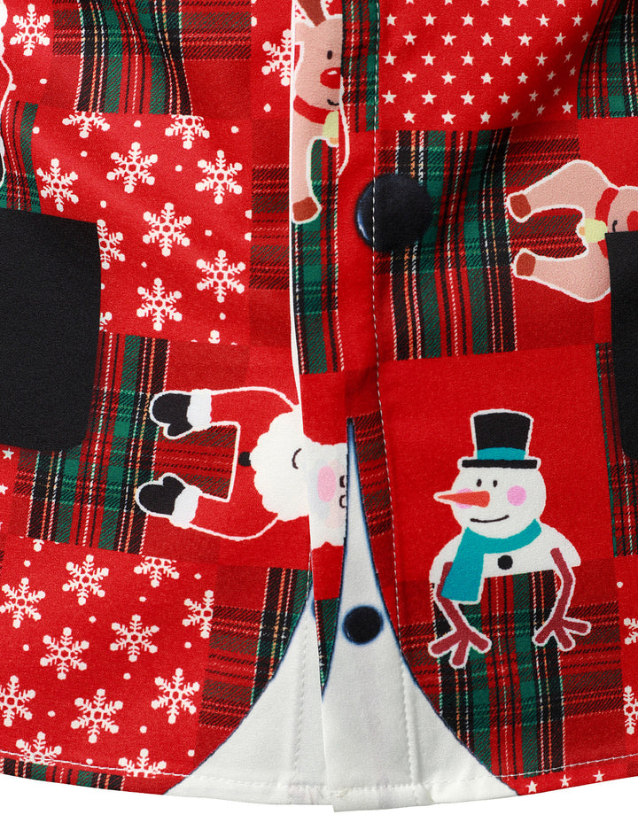 Men's Vintage Red Tartan Fun Holiday Grim Christmas Long Sleeve Shirt