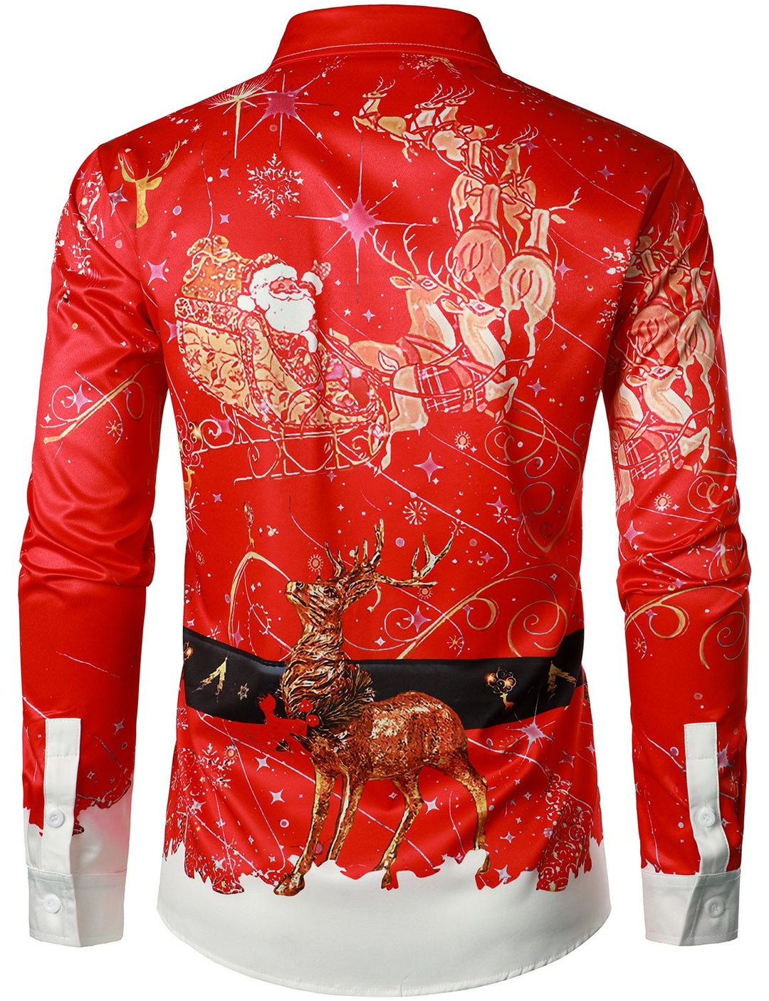 Men's Christmas-Inspired Top Red Fun Outfit Holiday Button-Down Long Sleeve Shirt