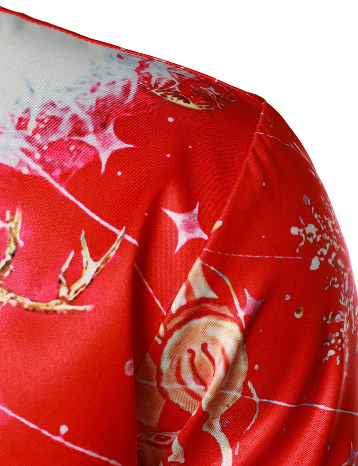 Men's Christmas-Inspired Top Red Fun Outfit Holiday Button-Down Long Sleeve Shirt