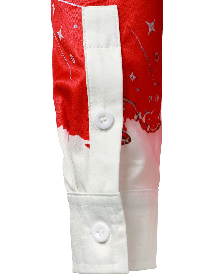 Men's Christmas-Inspired Top Red Fun Outfit Holiday Button-Down Long Sleeve Shirt