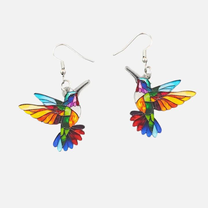 Hummingbird Dangle Earrings in Acrylic – Bright Design with 2D Bird