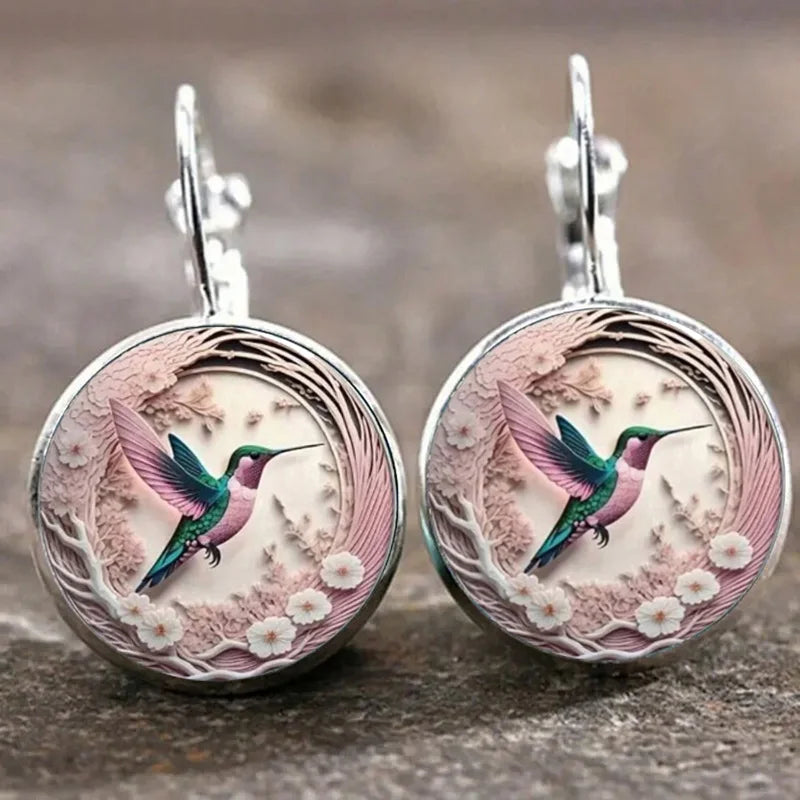 Necklace with Glass Dome Pendant Featuring a Hummingbird