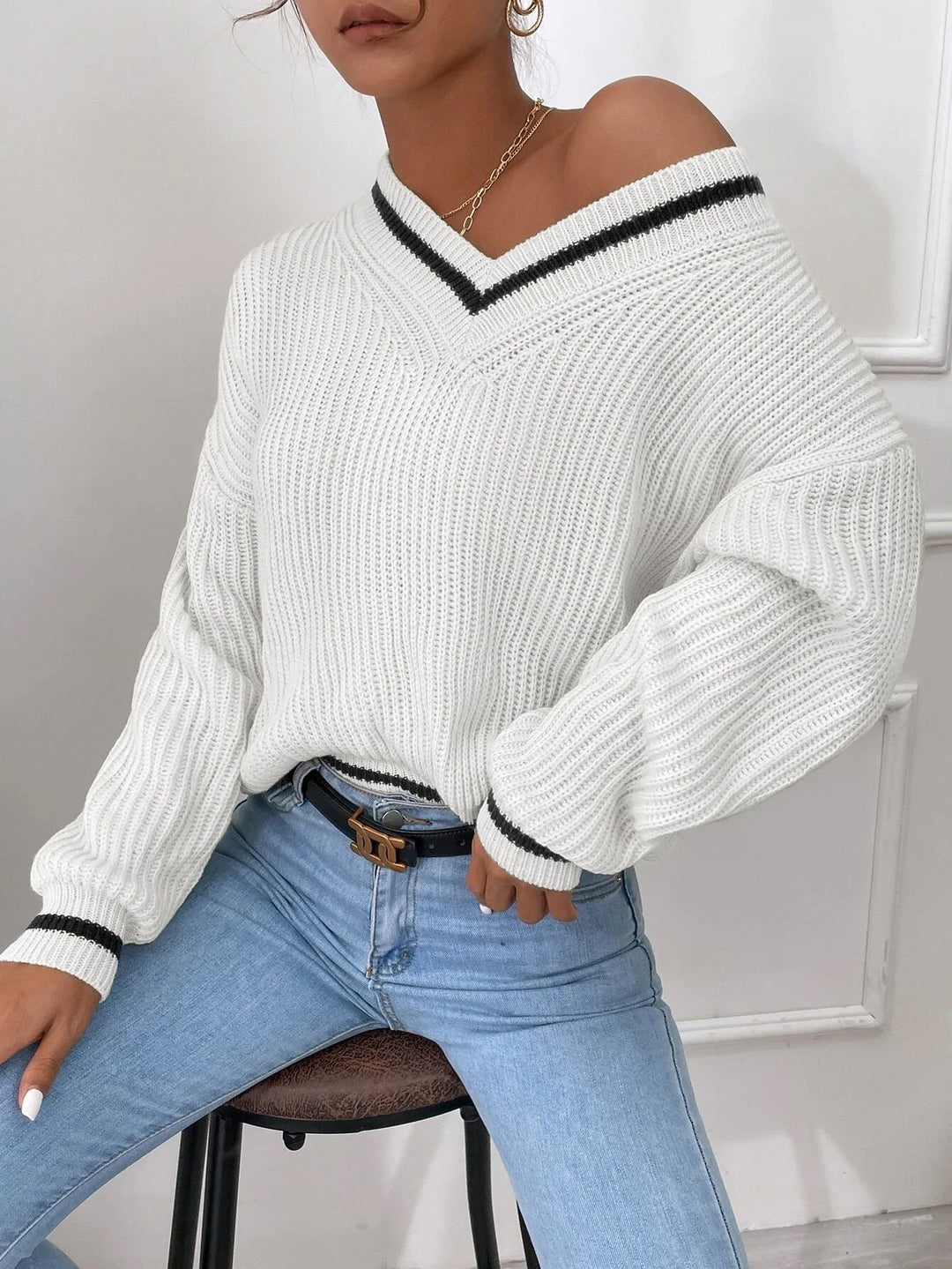 Marina | Striped Waffle Knit Sweater