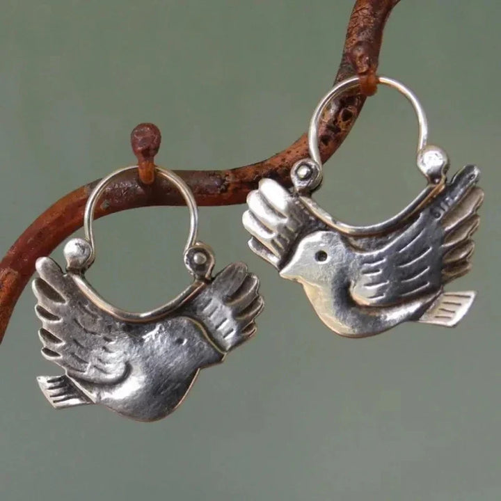 Boho Bird-Inspired Dangle Earrings – Silver Color