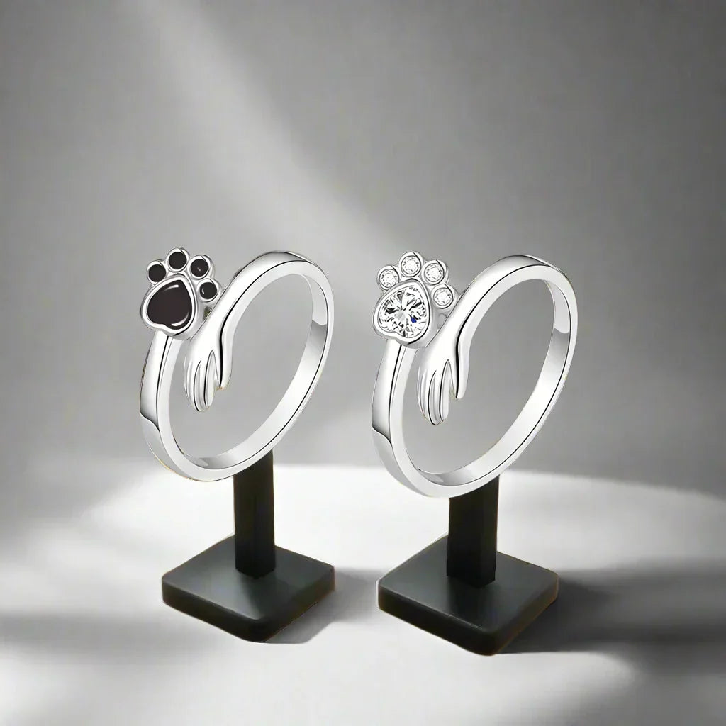 Adjustable Sterling Silver 925 Ring – Design with Handprint and Paw Print
