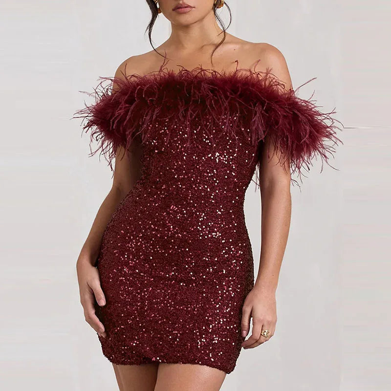 Rinna™ | Stylish Off-Shoulder Glitter Dress