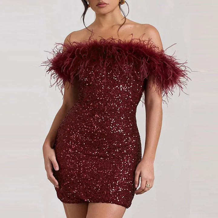 Rinna™ | Stylish Off-Shoulder Glitter Dress
