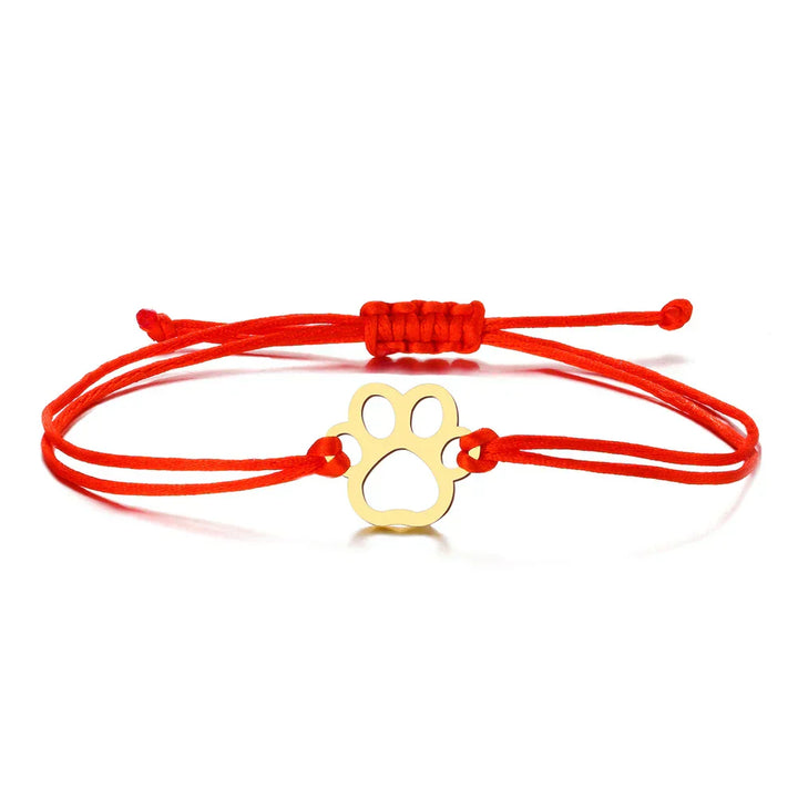 Bracelet with Cord and Paw Print – Adjustable Design in Black and Red