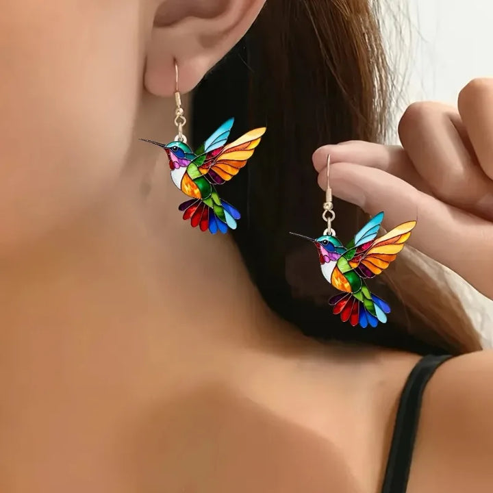 Hummingbird Dangle Earrings in Acrylic – Bright Design with 2D Bird
