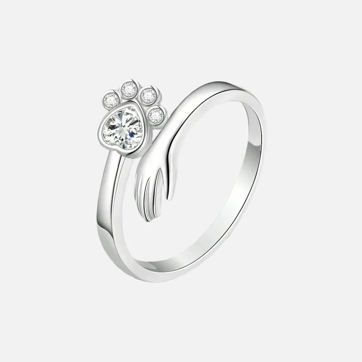Adjustable Sterling Silver 925 Ring – Design with Handprint and Paw Print