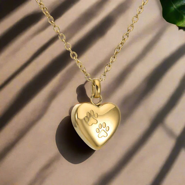 Pet Memorial Urn Necklace – Heart-Shaped Pendant with Paw Print Engraving