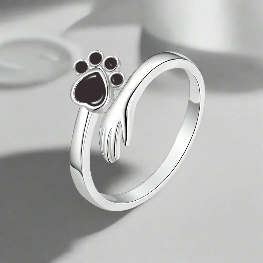 Adjustable Sterling Silver 925 Ring – Design with Handprint and Paw Print