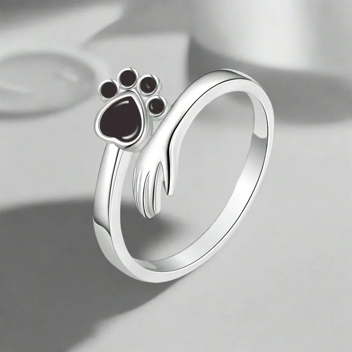 Adjustable Sterling Silver 925 Ring – Design with Handprint and Paw Print