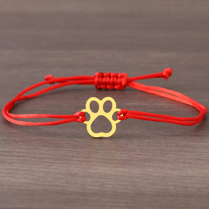 Bracelet with Cord and Paw Print – Adjustable Design in Black and Red