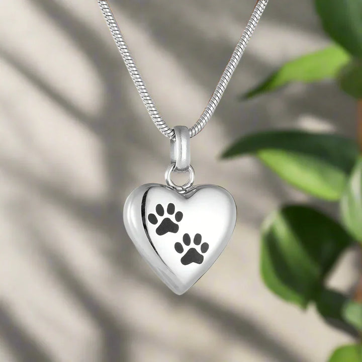 Pet Memorial Urn Necklace – Heart-Shaped Pendant with Paw Print Engraving