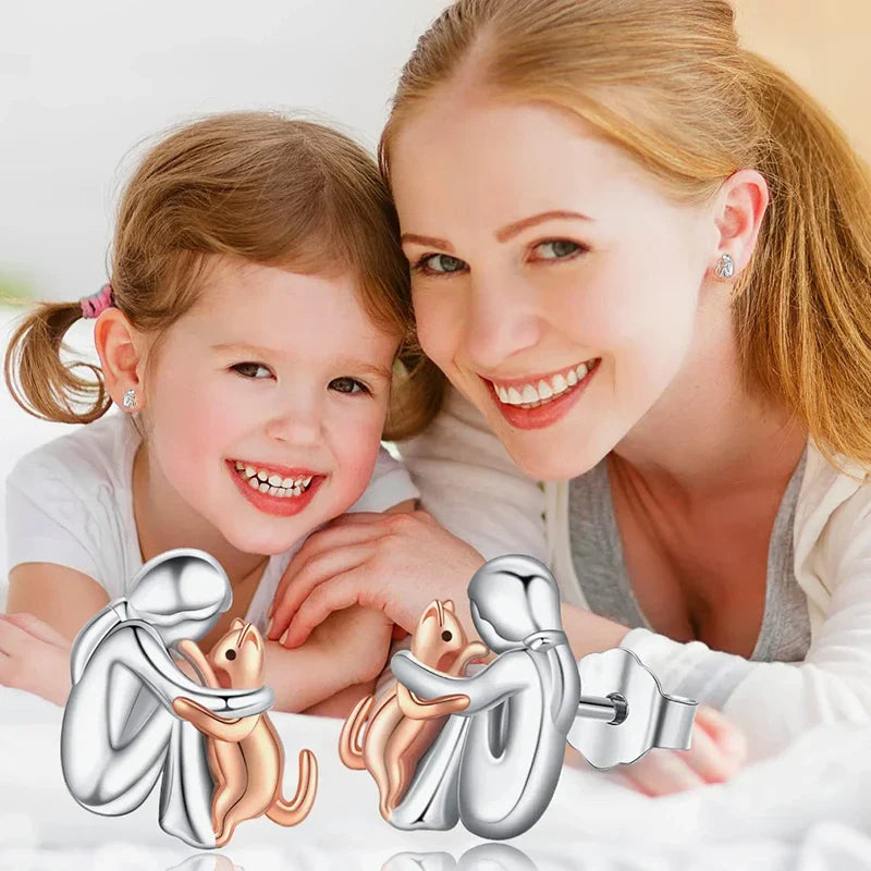 Cat Hug Earrings in Silver and Gold