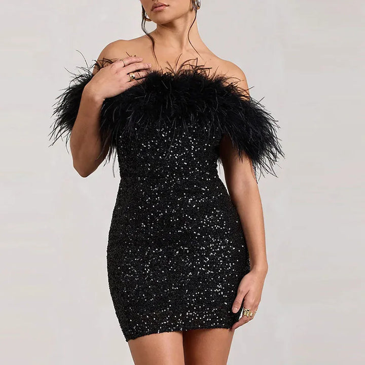 Rinna™ | Stylish Off-Shoulder Glitter Dress