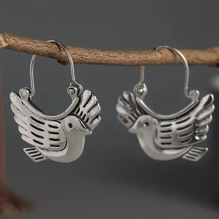 Boho Bird-Inspired Dangle Earrings – Silver Color