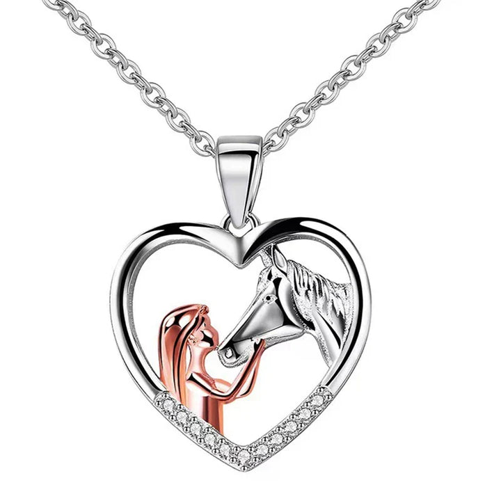 Beautiful necklace with heart and horse-shaped zirconia