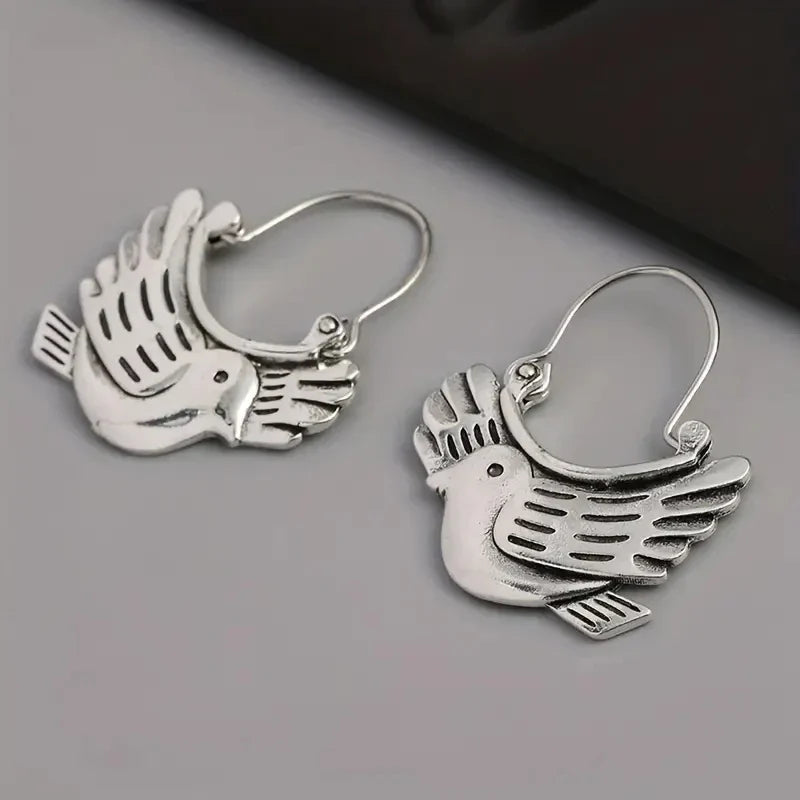 Boho Bird-Inspired Dangle Earrings – Silver Color