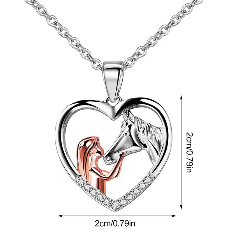 Beautiful necklace with heart and horse-shaped zirconia