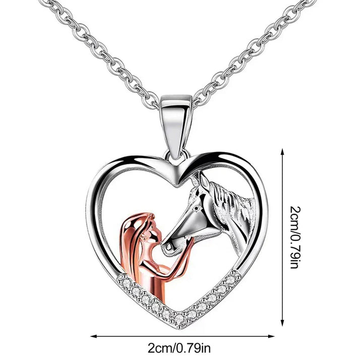 Beautiful necklace with heart and horse-shaped zirconia