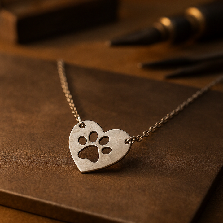 Heart-Shaped Paw Print Pendant Necklace in Silver