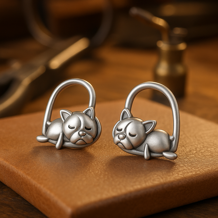 Sleeping Puppy Stud Earrings in 925 Silver