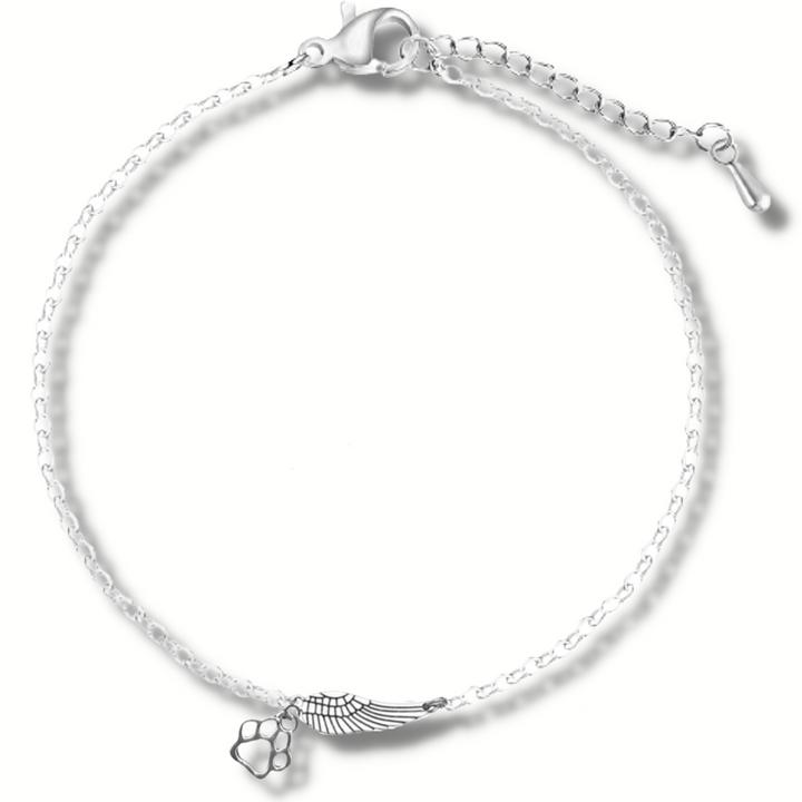 Commemorative silver bracelet with angel wings and paw print | Handmade