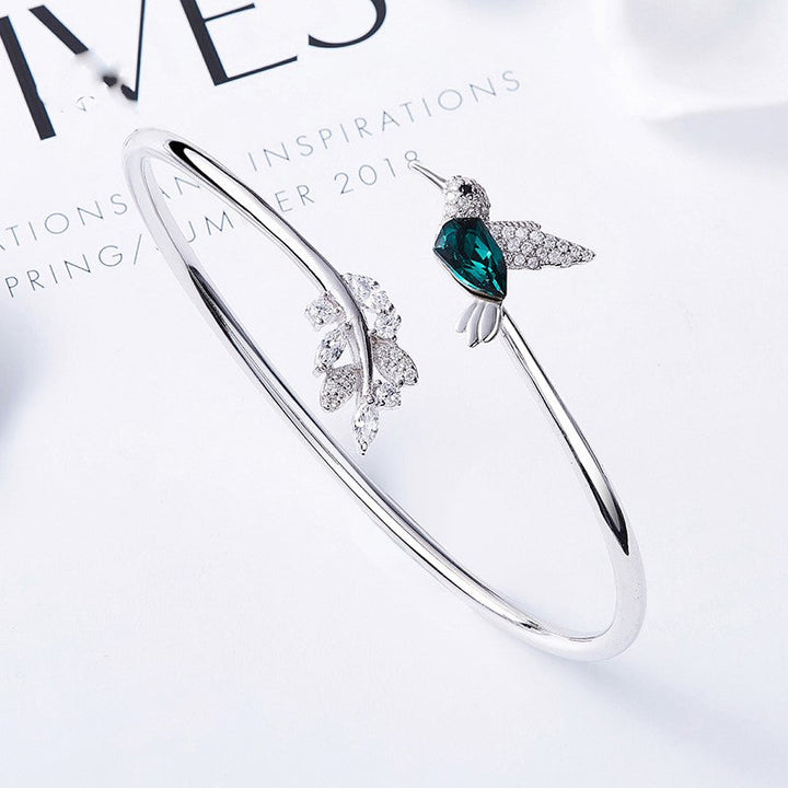 Adjustable Hummingbird Ring with Rhinestone Diamond
