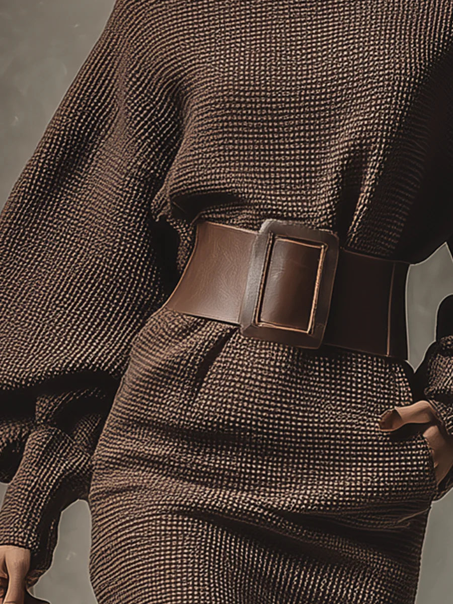 Lunori™ Cléa | Short Knit Dress with Belt