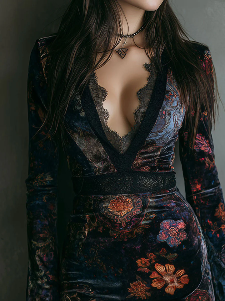 Lunori™ | Mini Dress in Floral Velvet Sofia