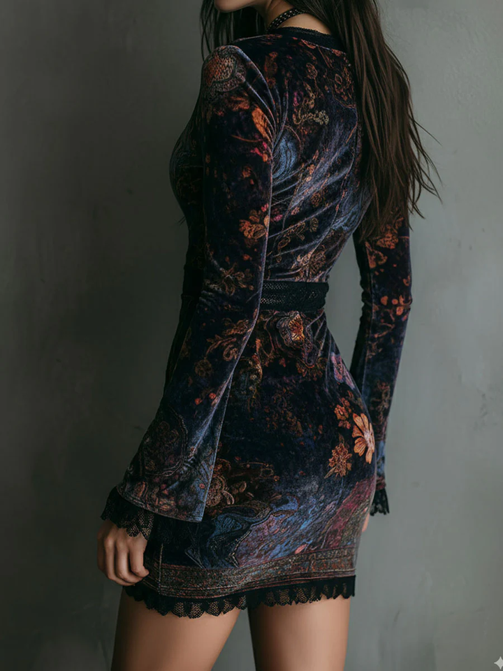 Lunori™ | Mini Dress in Floral Velvet Sofia