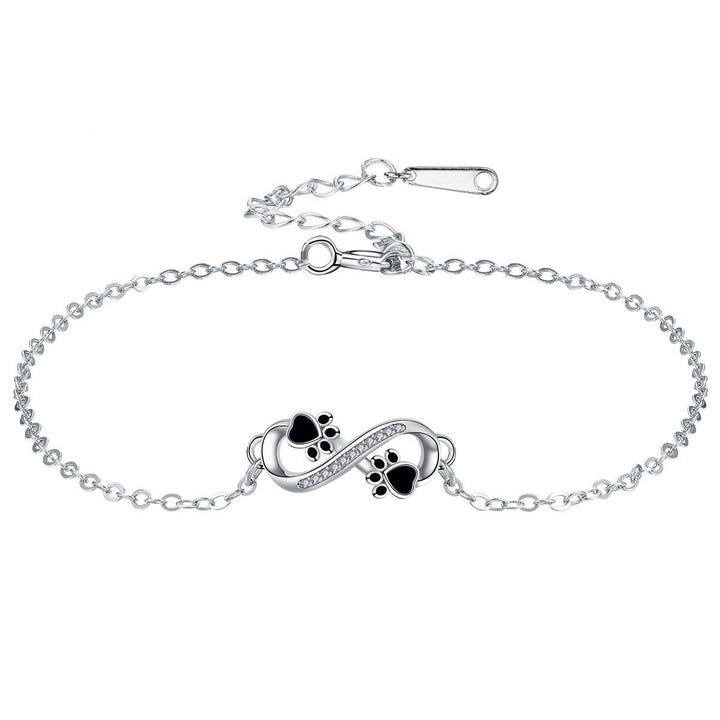 Infinity Symbol Pendant Bracelet with Pet Paw Print and Zirconia
