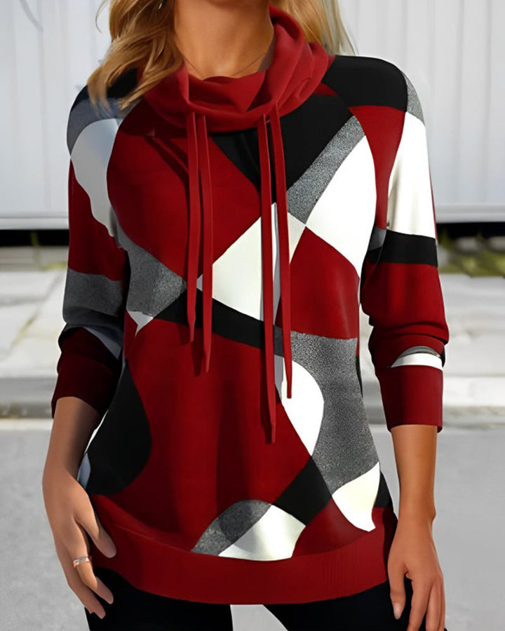 Kiana | Trendy Pullover with Geometric Pattern and Cowl Neck
