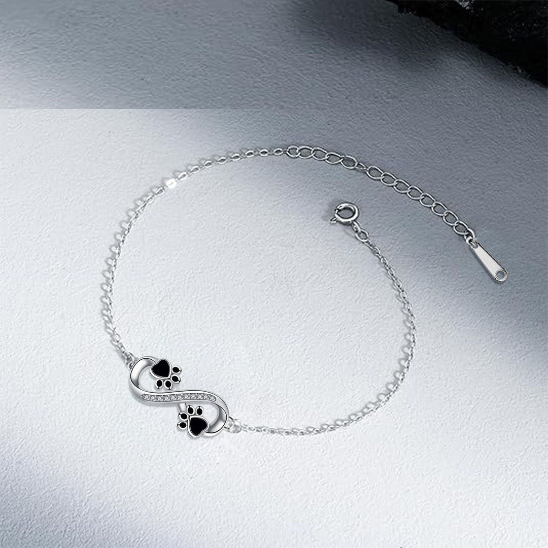 Infinity Symbol Pendant Bracelet with Pet Paw Print and Zirconia