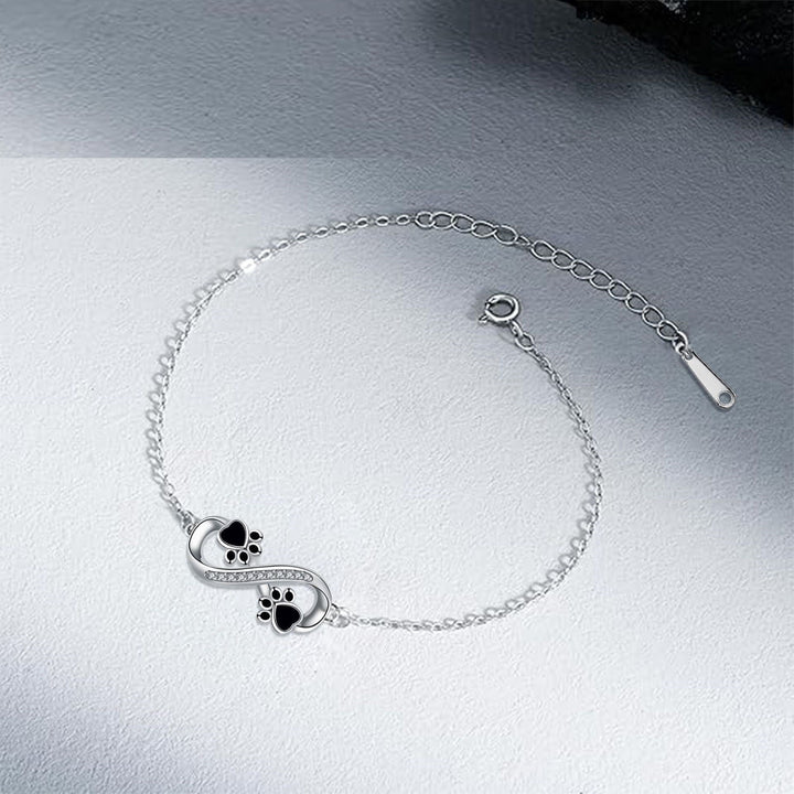 Infinity Symbol Pendant Bracelet with Pet Paw Print and Zirconia