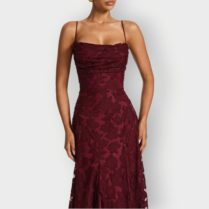 Clara - Elegant Strapless Floral Evening Velvet Gown