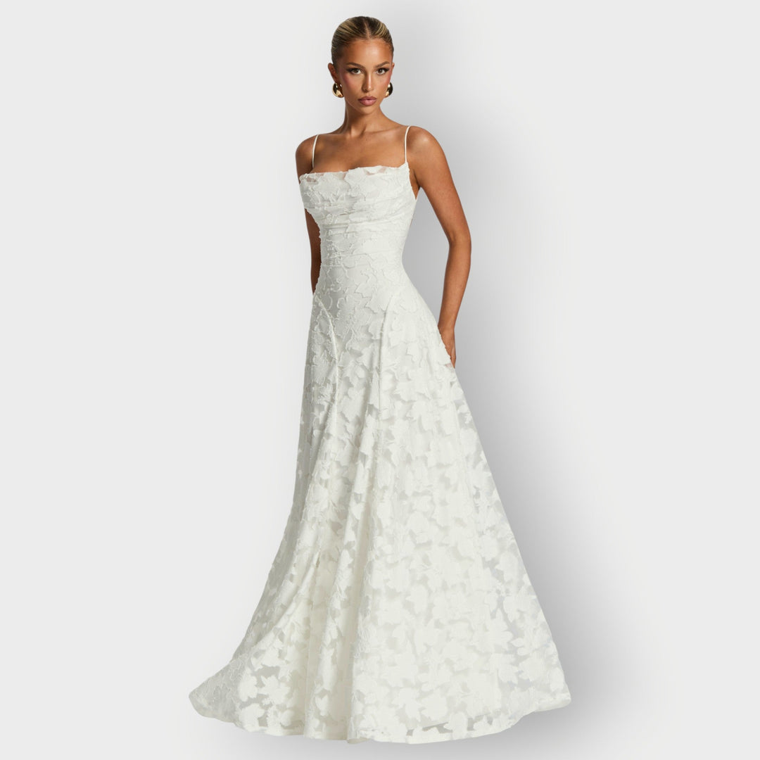 Clara - Elegant Strapless Floral Evening Velvet Gown