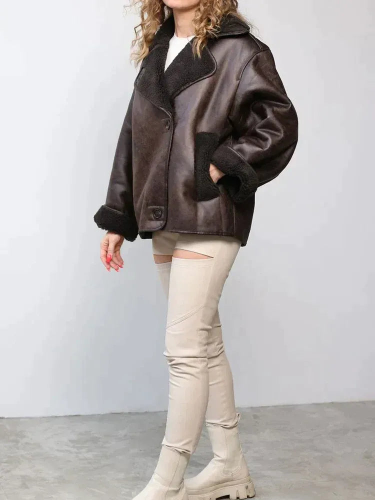 Sylvia - Women's Leather Jacket with Shearling Lining