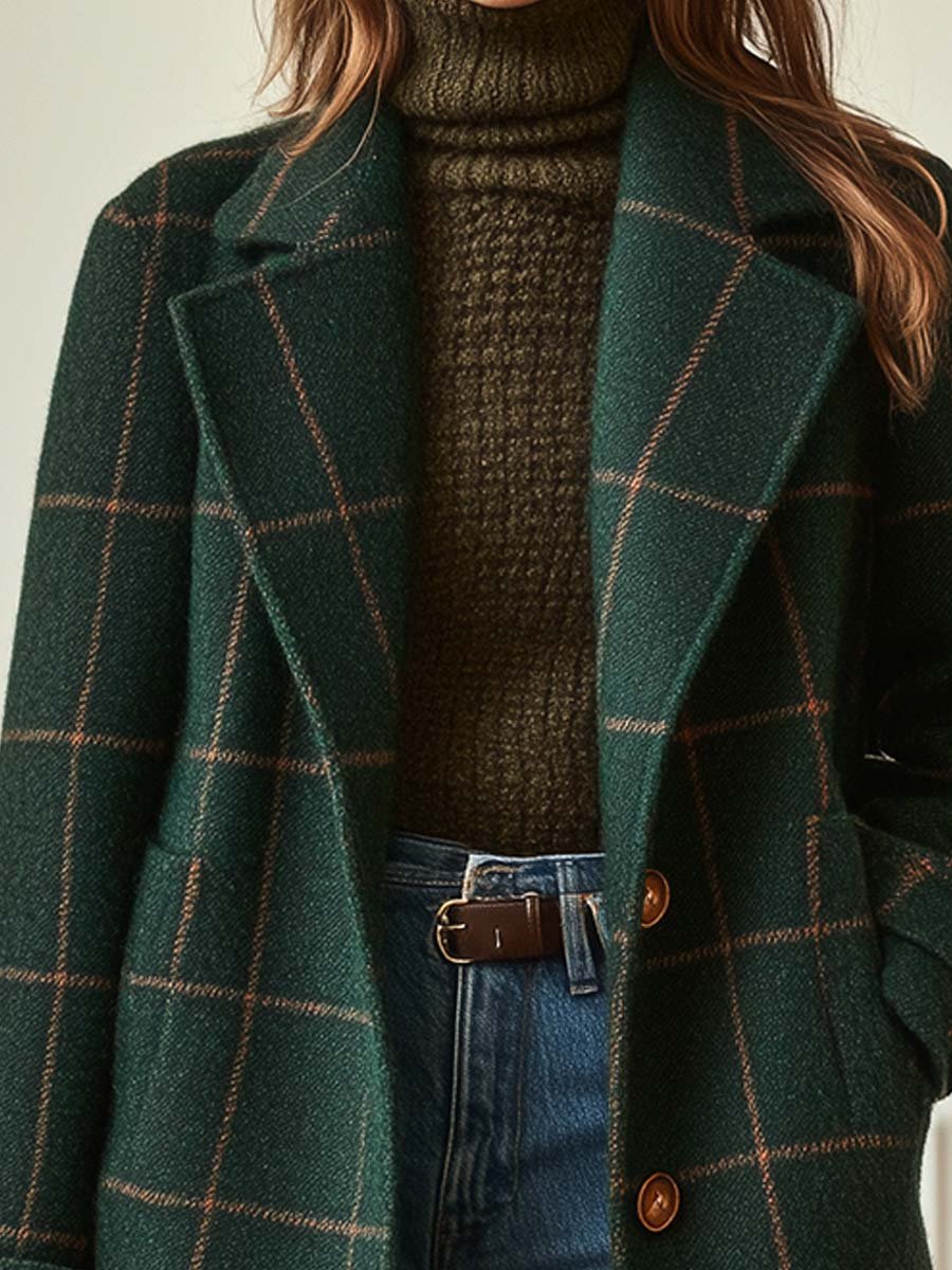 Valeria - Elegant Wool Check Coat