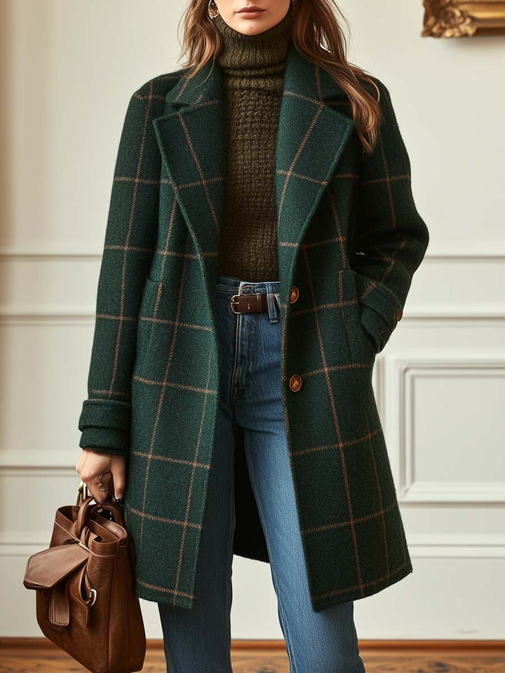 Valeria - Elegant Wool Check Coat
