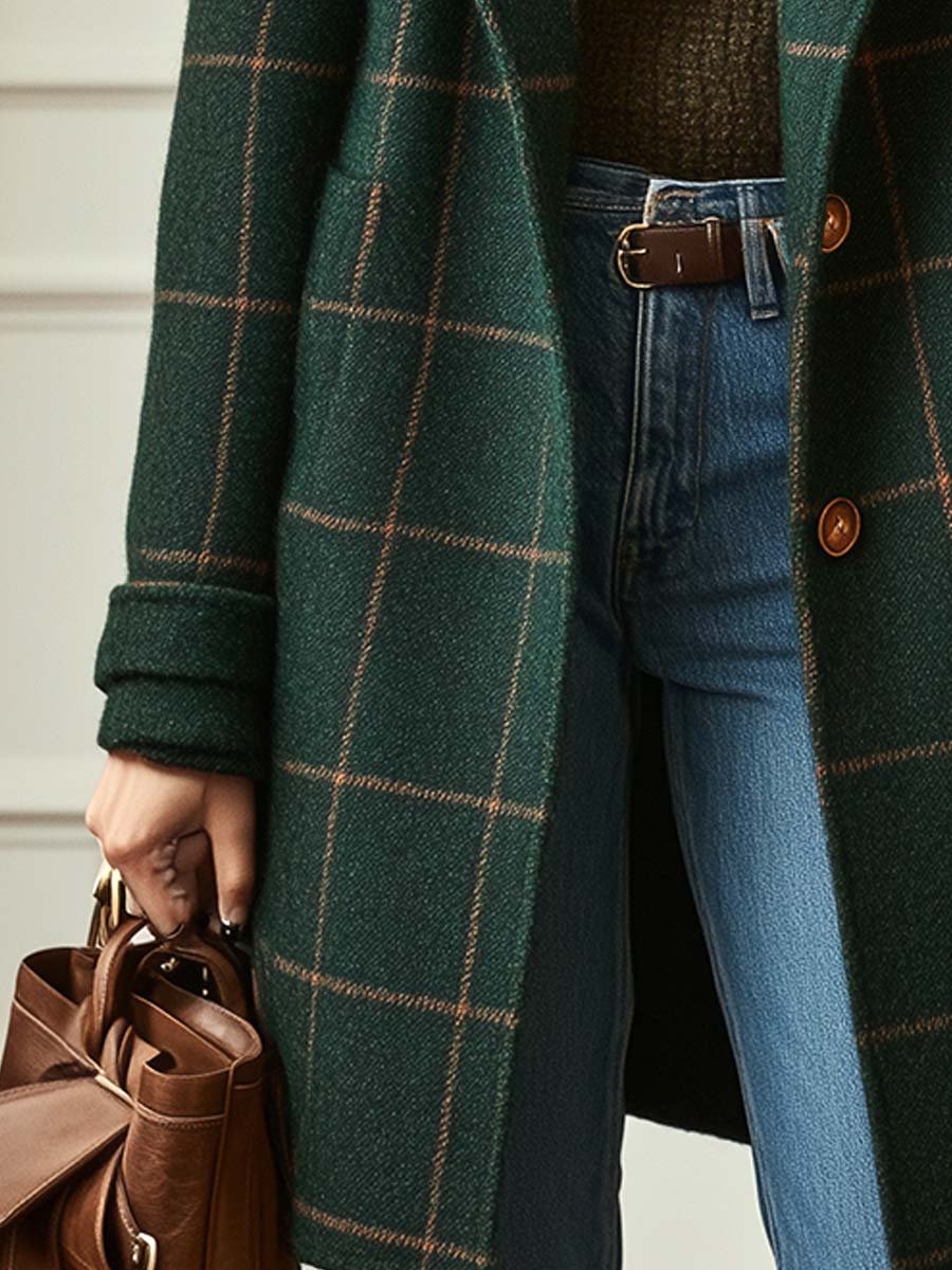 Valeria - Elegant Wool Check Coat
