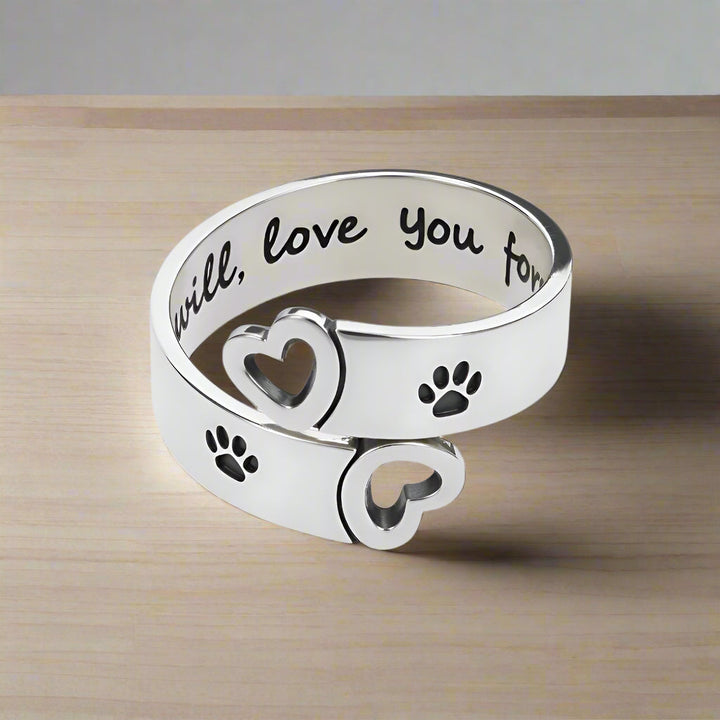 Adjustable Ring with Intertwined Paw and Heart Design – Stainless Steel