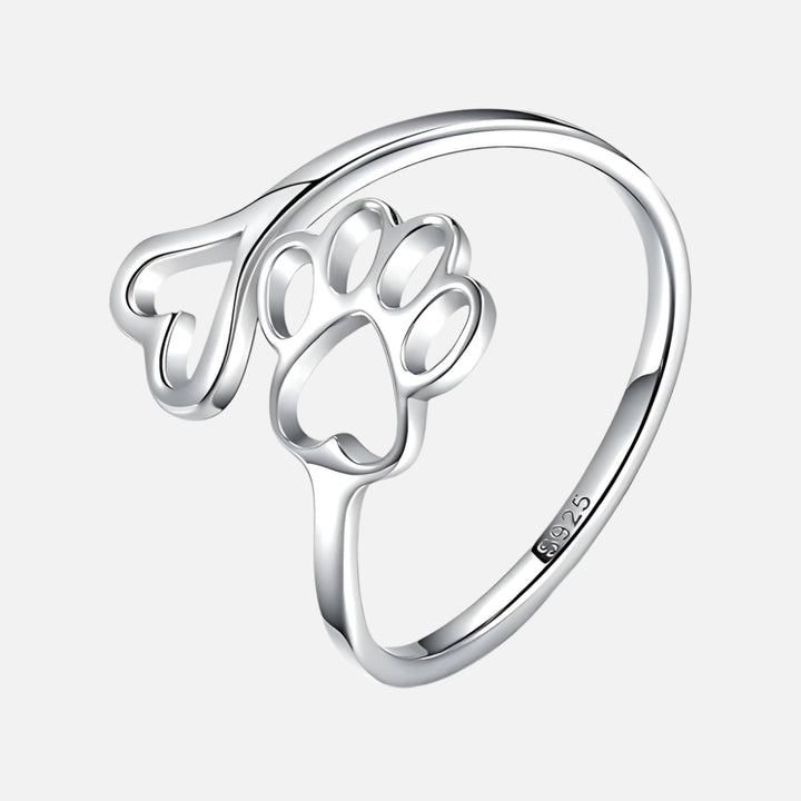 Handcrafted Ring with Paw and Heart