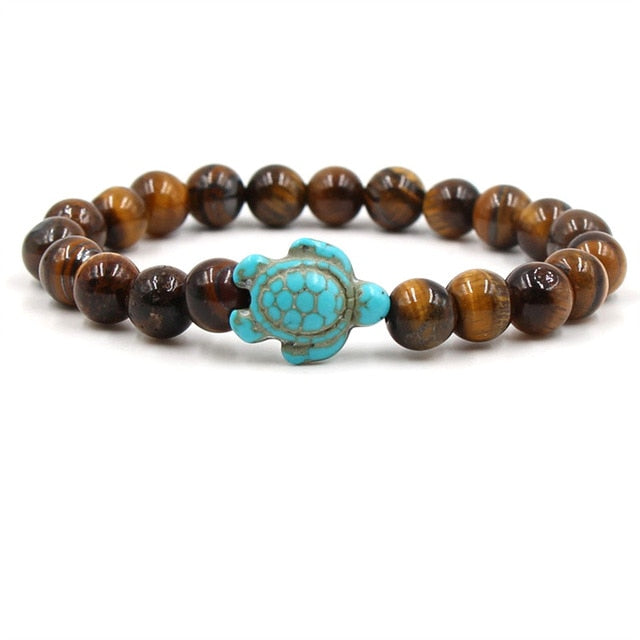 Bracelets with unique natural stone beads in the shape of a turtle