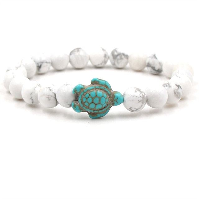 Bracelets with unique natural stone beads in the shape of a turtle